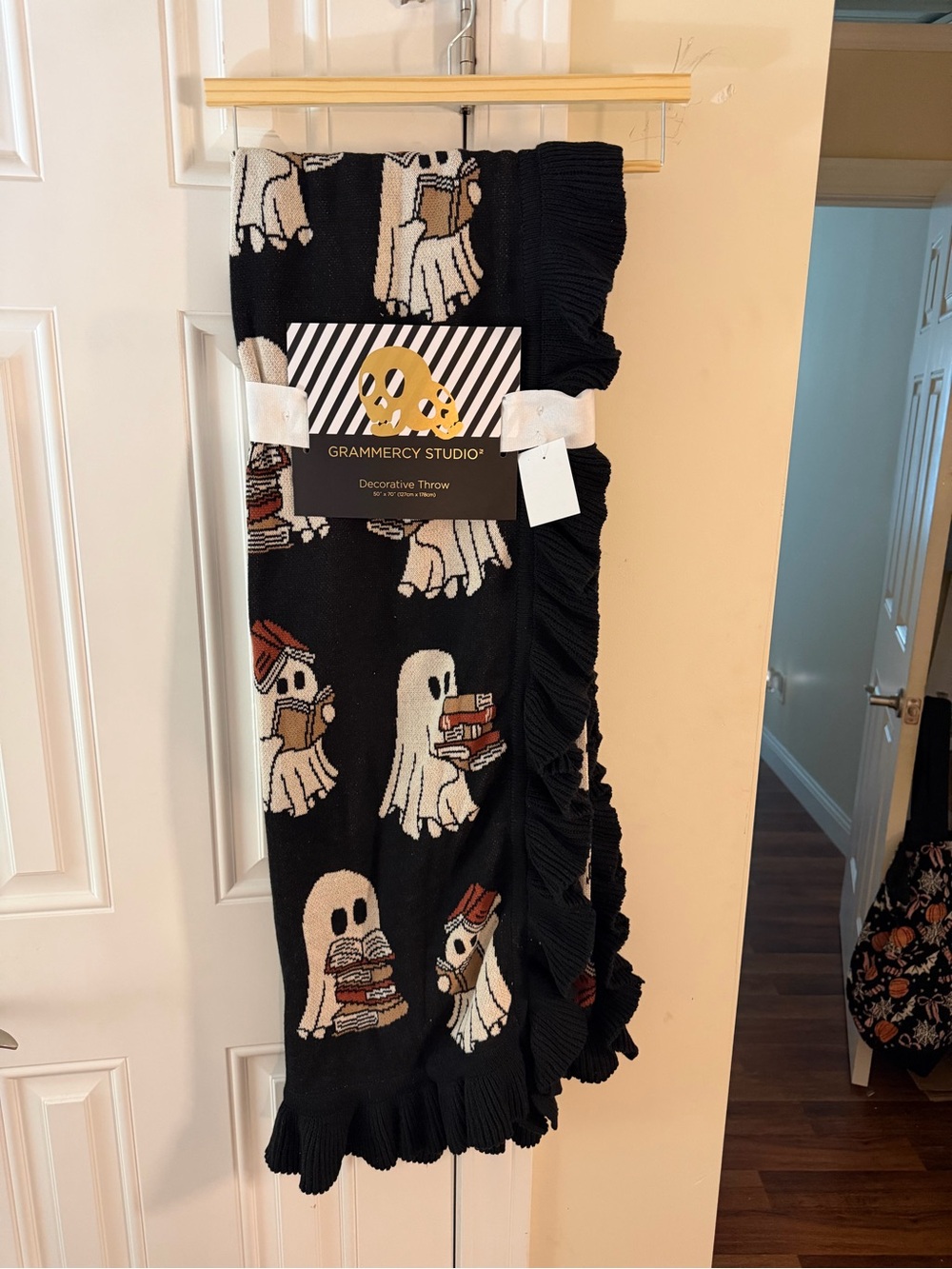 Grammercy Studio Halloween Ghosts Reading Books Black Ruffled Blanket
